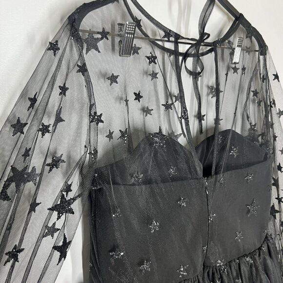 Lirika Matoshi Sz XL Teuta Tulle Dress Star Embellished in Black - Picture 9 of 16